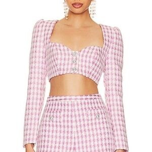 MAJORELLE NATALIE PINK AND WHITE GINGHAM TWEED CROP TOP SIZE XL LIKE NEW